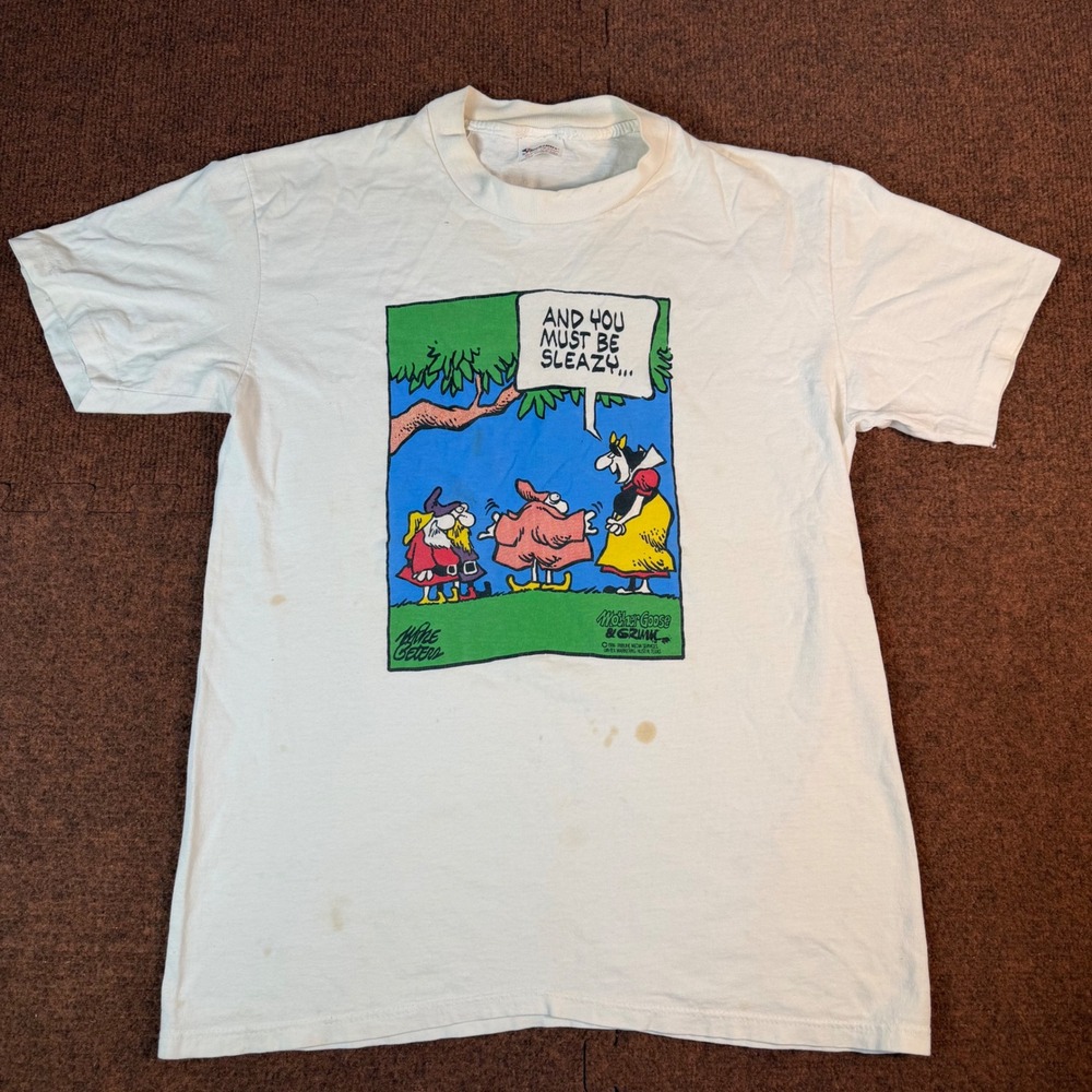 Vintage 1986 Mother Goose & Grimm Mike Peters Sleazy T-Shirt White Medium 80s